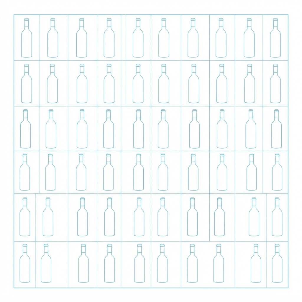 Diagram of bottles arranged in a precise grid of rows and columns